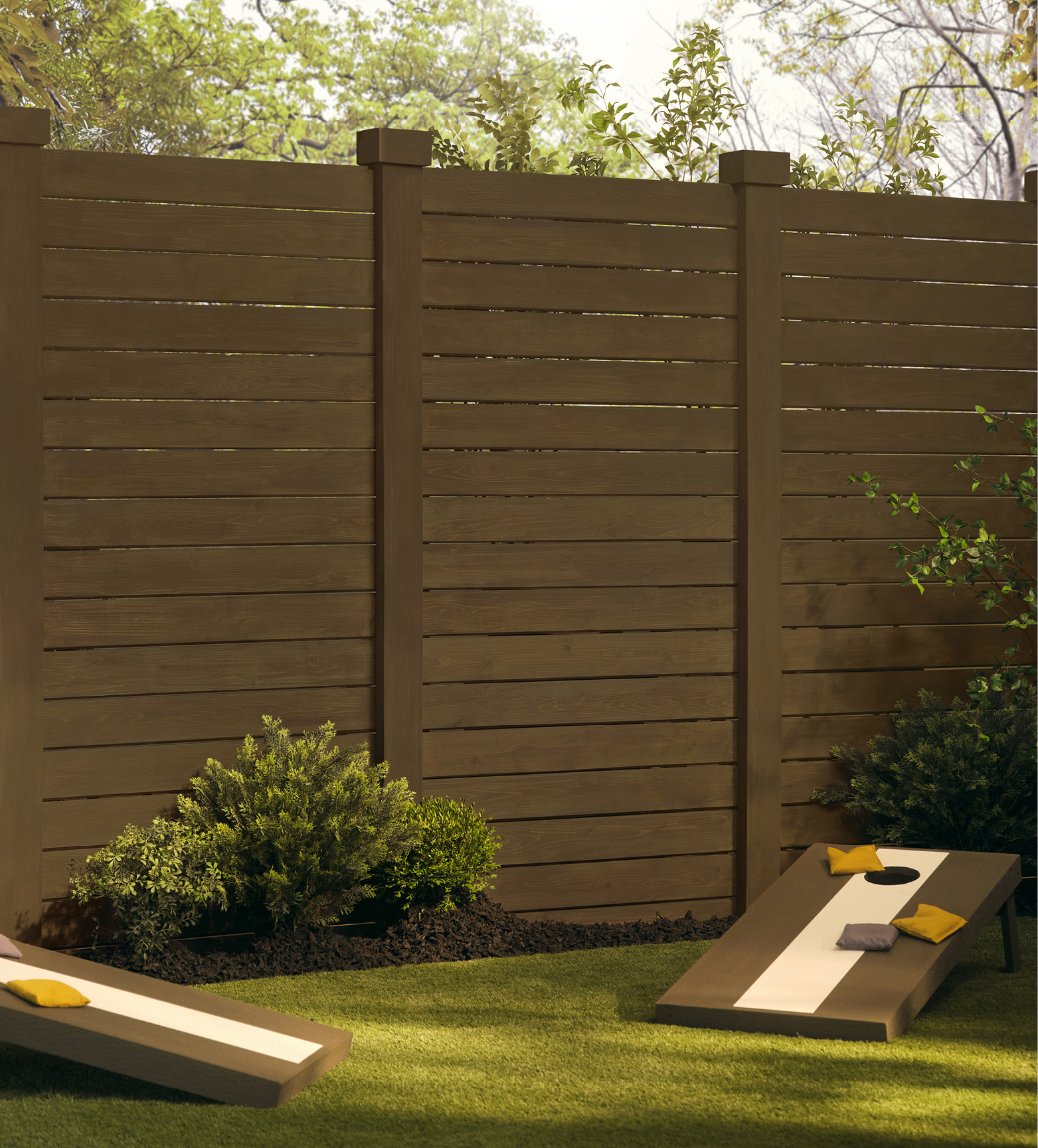 privacy fence stained in Burnt Hickory
